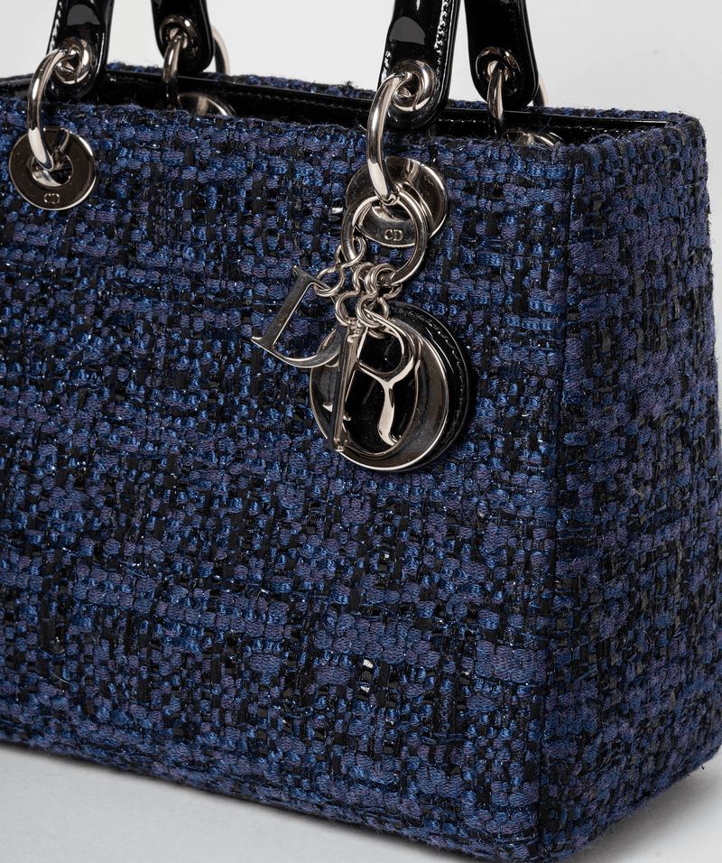 Christian Dior Blue Tweed and Patent Lady Dior Bag - Cap N Wrap