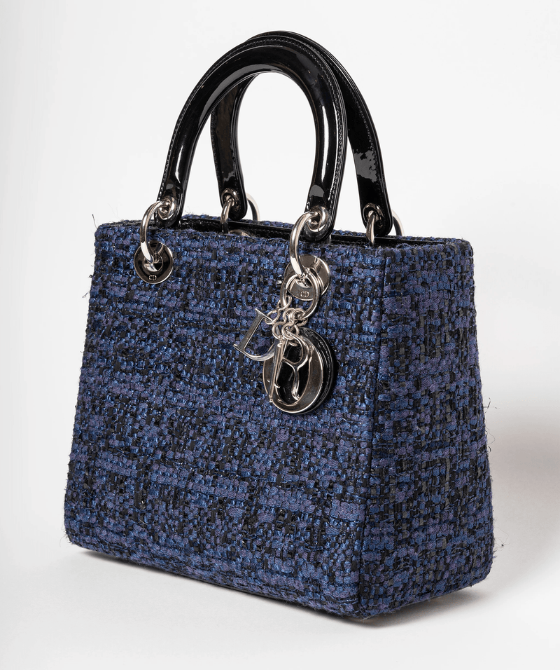 Christian Dior Blue Tweed and Patent Lady Dior Bag - Cap N Wrap