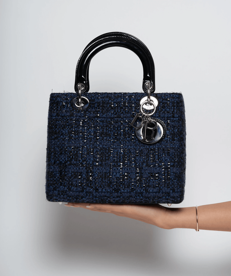 Christian Dior Blue Tweed and Patent Lady Dior Bag - Cap N Wrap