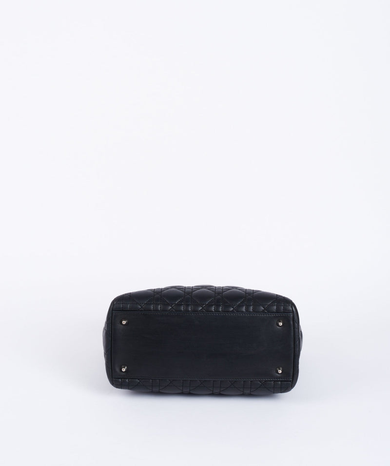 Christian Dior Black Leather Lady Dior Medium PHW - Cap N Wrap