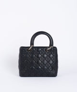 Christian Dior Black Leather Lady Dior Medium PHW - Cap N Wrap