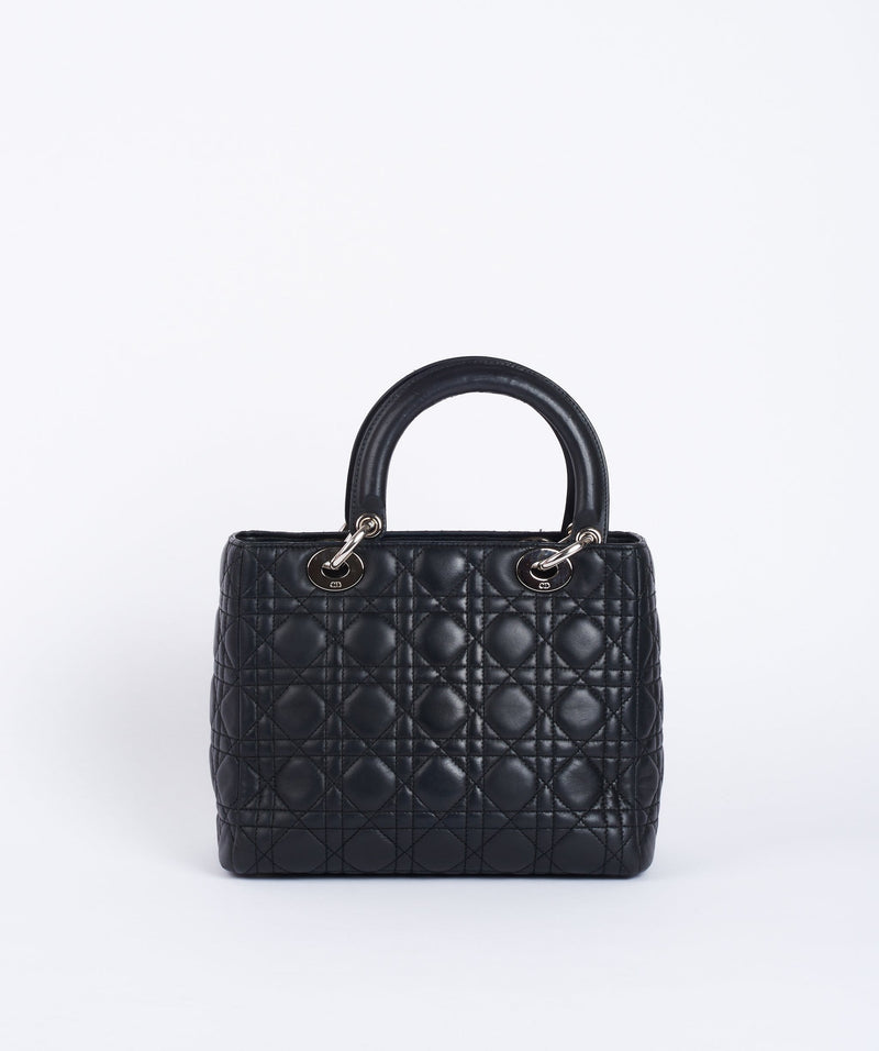 Christian Dior Black Leather Lady Dior Medium PHW - Cap N Wrap