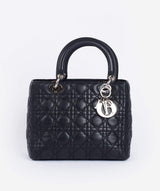 Christian Dior Black Leather Lady Dior Medium PHW - Cap N Wrap