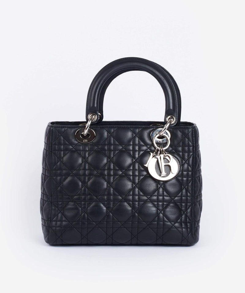 Christian Dior Black Leather Lady Dior Medium PHW - Cap N Wrap