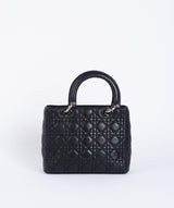 Christian Dior Black Leather Lady Dior Medium PHW - Cap N Wrap