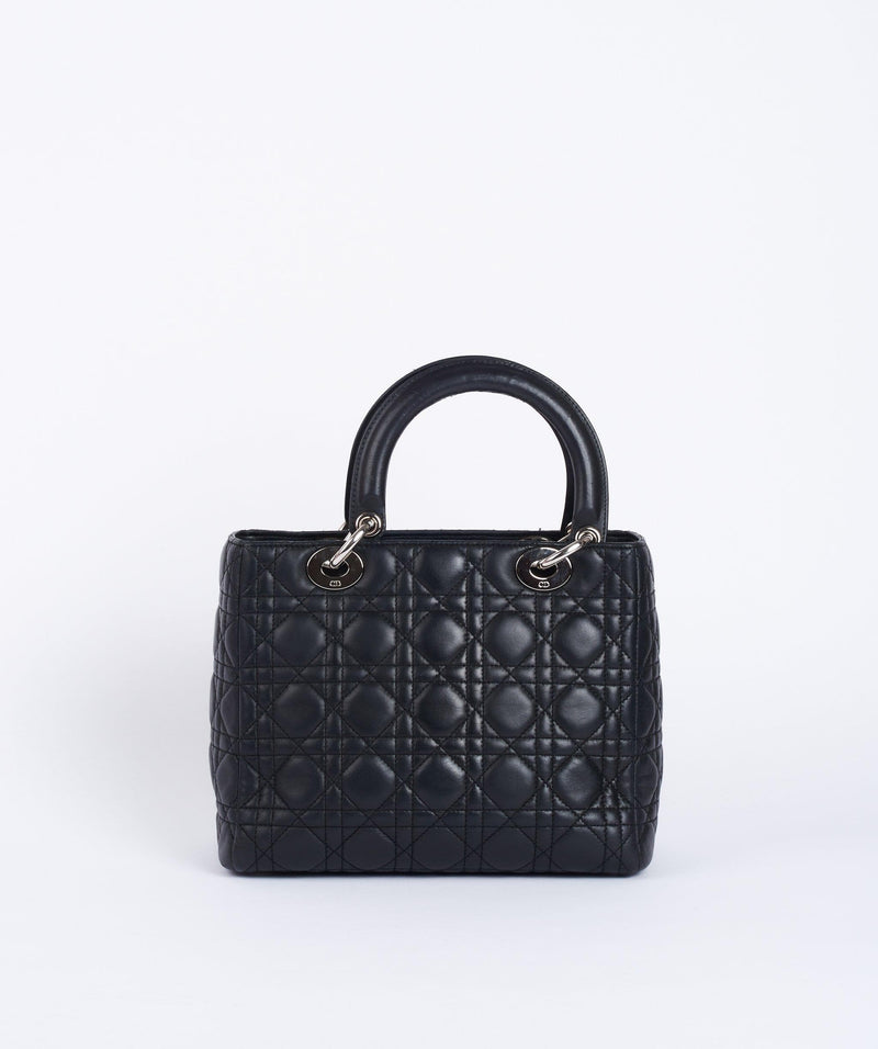 Christian Dior Black Leather Lady Dior Medium PHW - Cap N Wrap