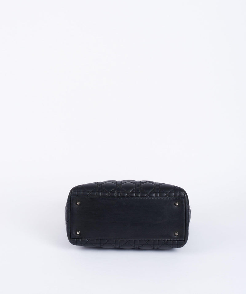 Christian Dior Black Leather Lady Dior Medium PHW - Cap N Wrap