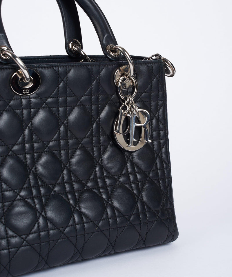 Christian Dior Black Leather Lady Dior Medium PHW - Cap N Wrap
