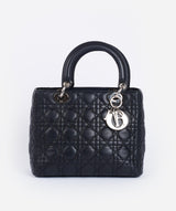 Christian Dior Black Leather Lady Dior Medium PHW - Cap N Wrap
