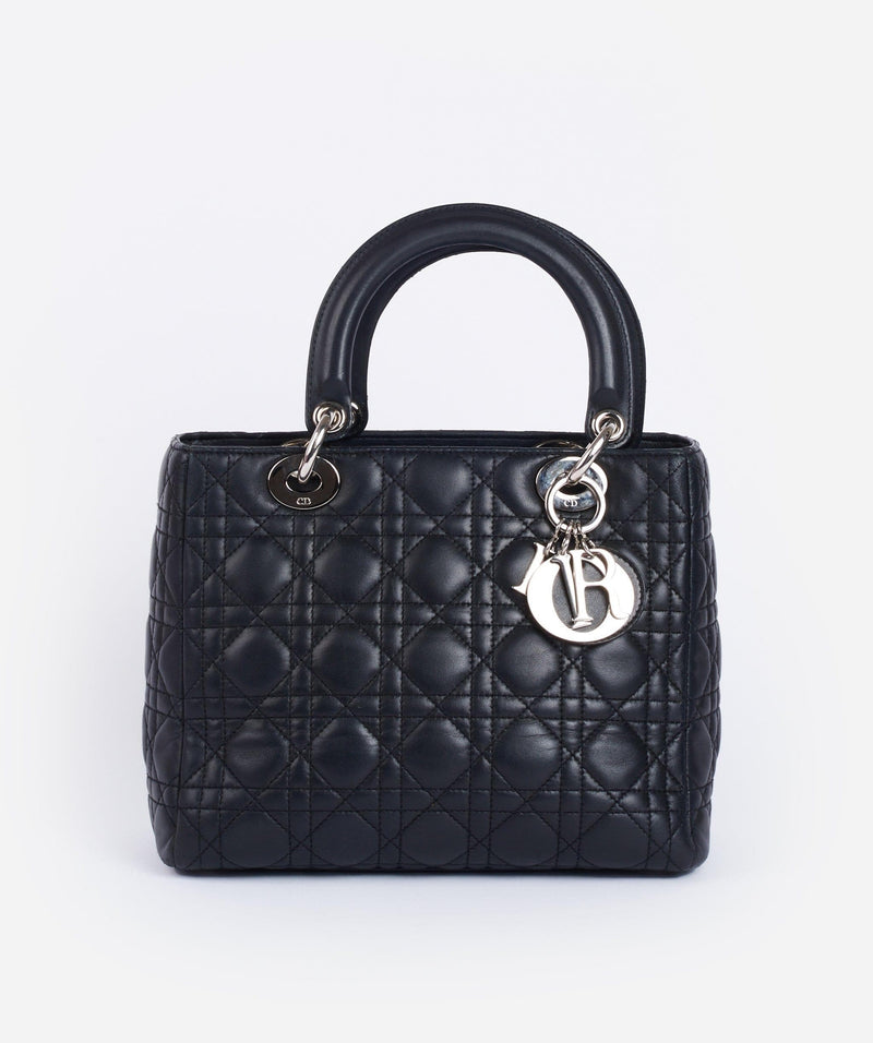 Christian Dior Black Leather Lady Dior Medium PHW - Cap N Wrap