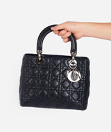 Christian Dior Black Leather Lady Dior Medium PHW - Cap N Wrap