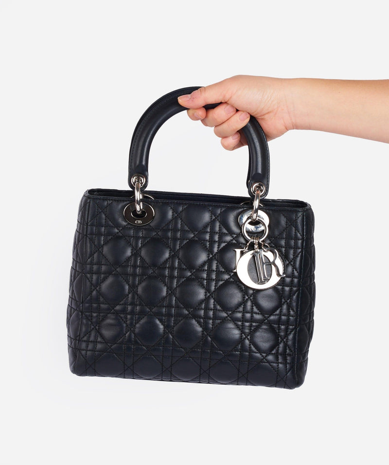 Christian Dior Black Leather Lady Dior Medium PHW - Cap N Wrap