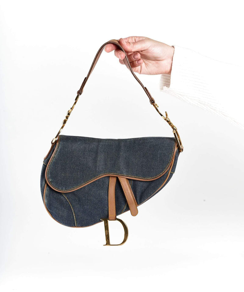 Christian Dior Blue Denim Saddle Bag GHW - Cap N Wrap