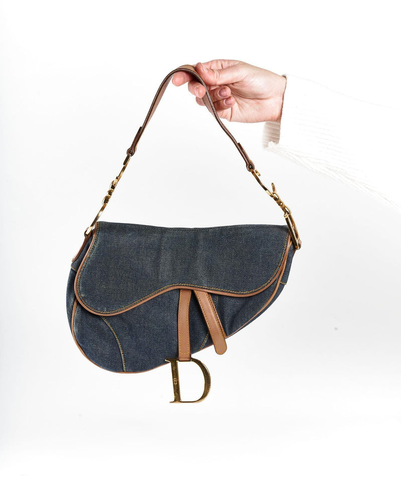 Christian Dior Blue Denim Saddle Bag GHW - Cap N Wrap