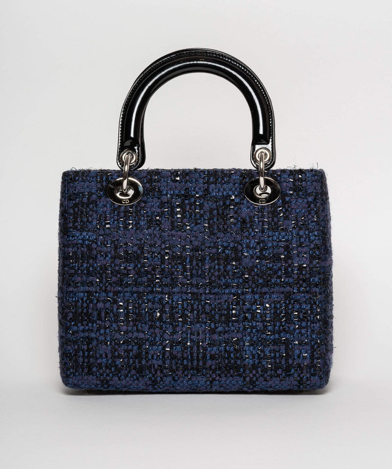 Christian Dior Blue Tweed and Patent Lady Dior Bag - Cap N Wrap