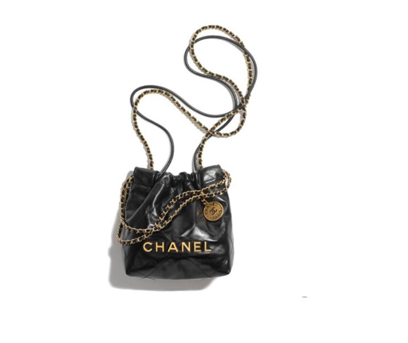 CHANEL 22 MINI HANDBAG Shiny Calfskin & Gold-Tone Metal Black