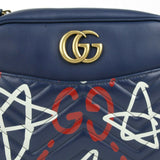 GUCCI Calfskin Gucci Ghost Print Medium GG Marmont Shoulder Bag Blue