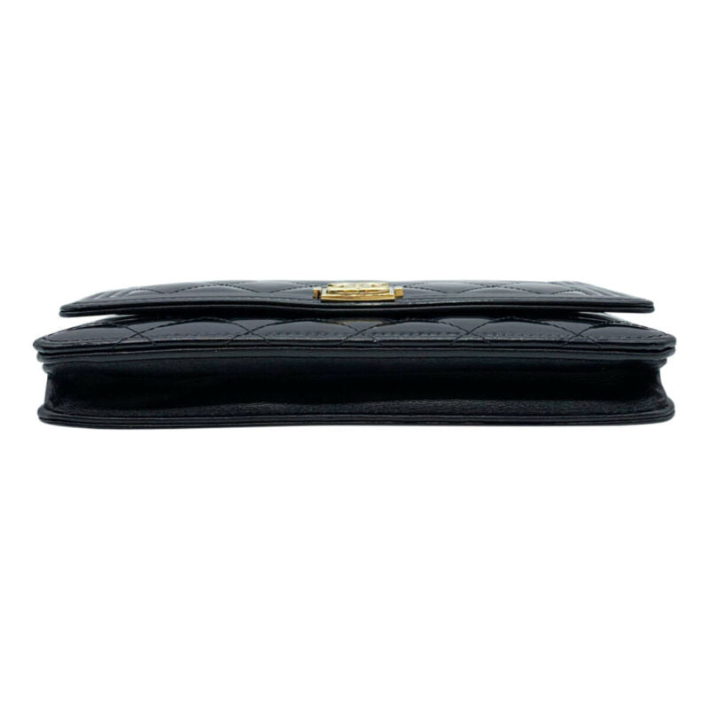 Chanel Boy Wallet On A Chain Black Patent Leather Cross Body Bag $2750 WOC