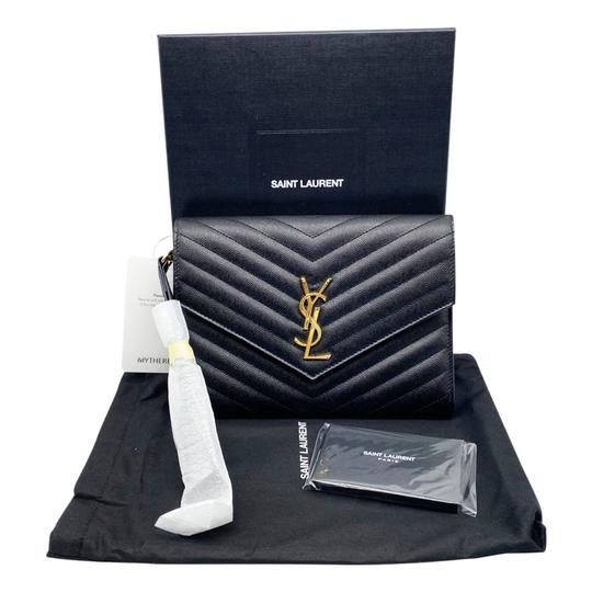 Saint Laurent Envelope Clutch Monogram Black Leather Wristlet