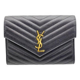 Saint Laurent Envelope Clutch Monogram Black Leather Wristlet