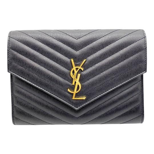 Saint Laurent Envelope Clutch Monogram Black Leather Wristlet