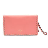 Valentino Clutch Rockstud Flap Pink Leather Wristlet