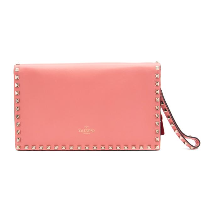 Valentino Clutch Rockstud Flap Pink Leather Wristlet